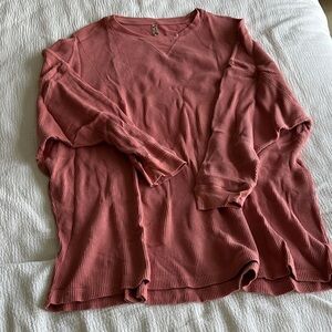 Free People Long Sleeve Waffle Knit Top - Rose
